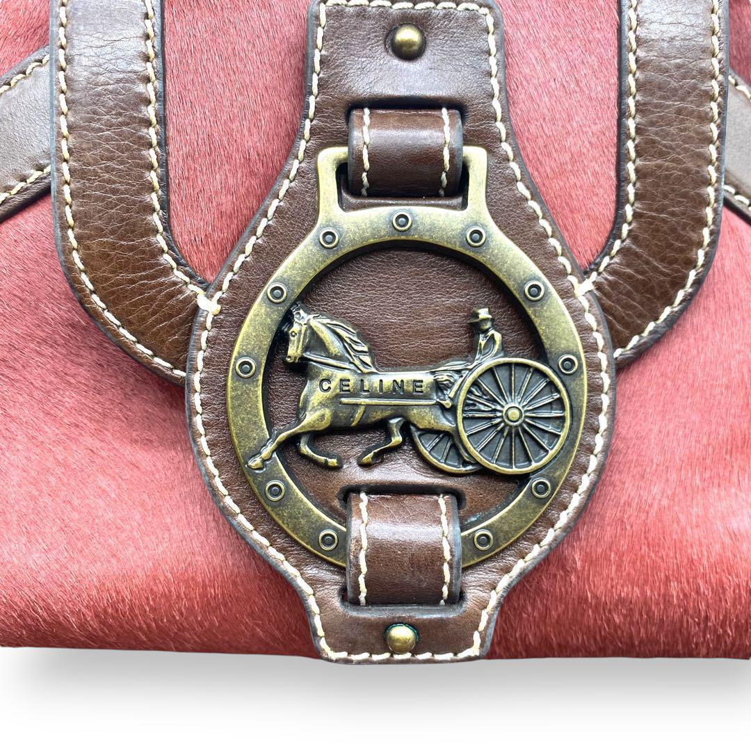 【激レア】CELINE ハラコバッグ　ハンド　ワンショルダー　馬車金具