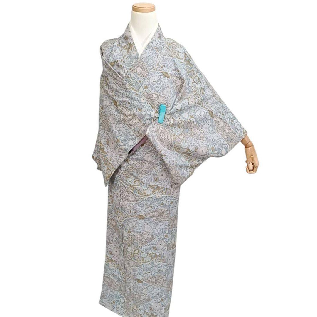 LULU67 着物 小紋 袷 辻が花 紫 美品 洗える着物 - メルカリ