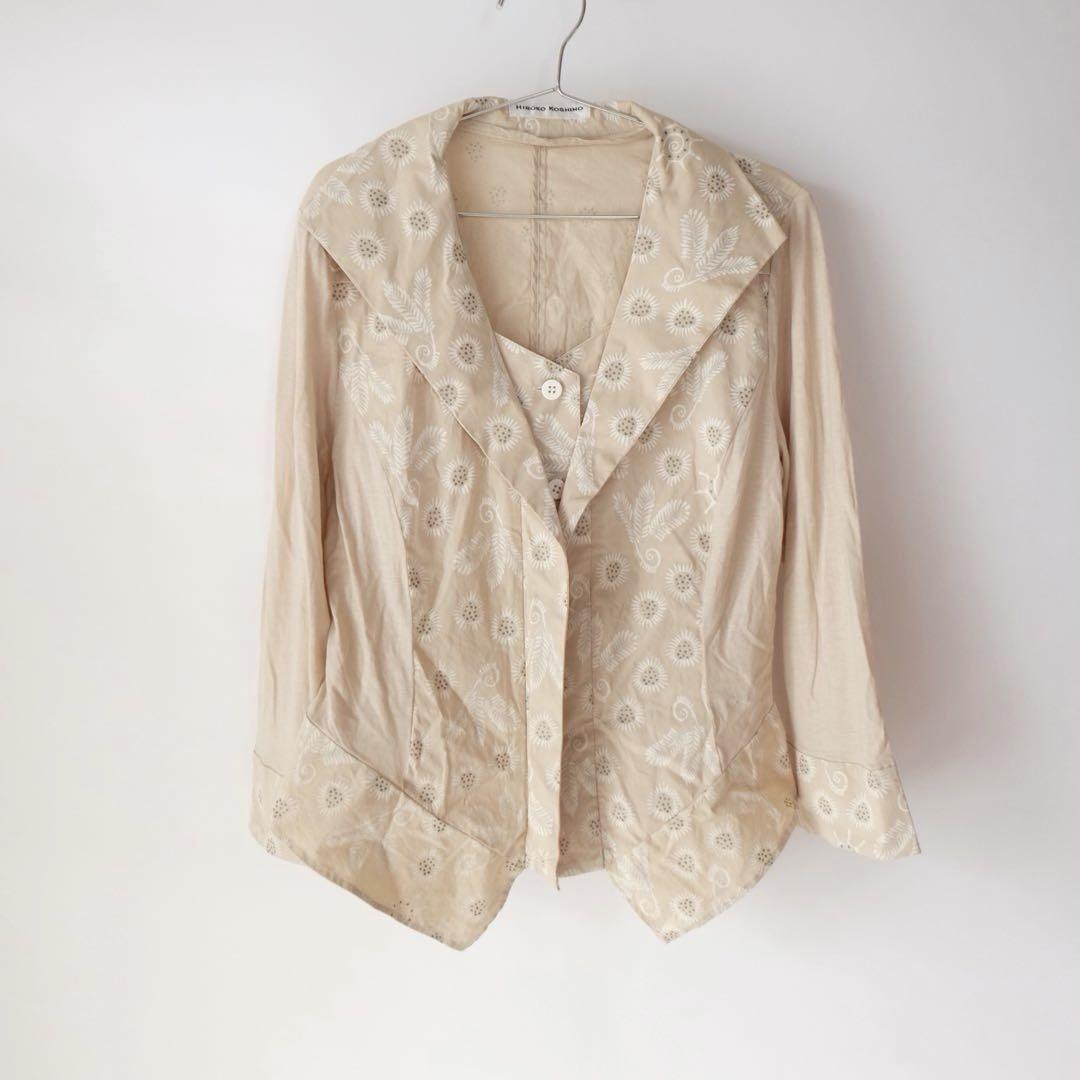USED 古着 HIROKO KOSHINO 花 ボタニカル ペプラム シャツ