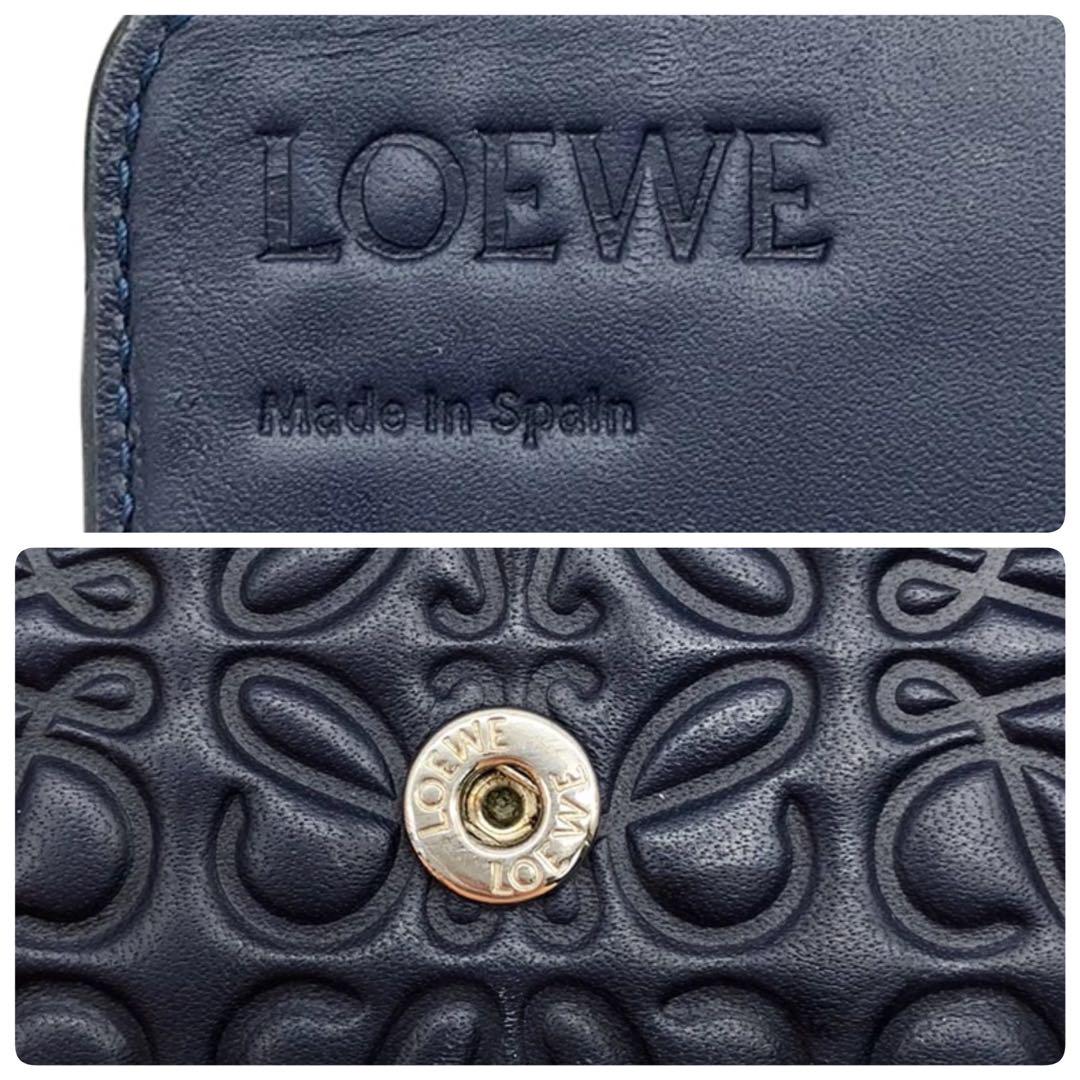 美品✨　LOEWE 長財布　二つ折り　リピート　アナグラム　ネイビー　レザー