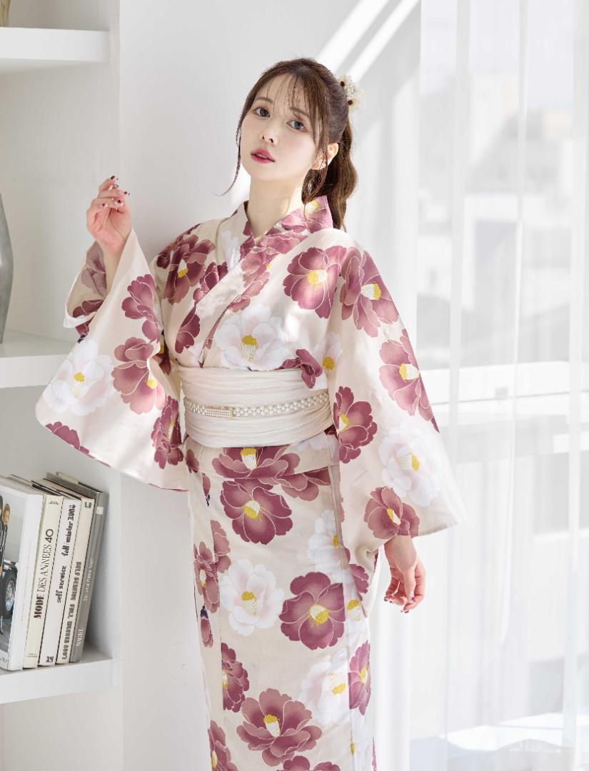 新品 浴衣 セット 浴衣セット ゆかた 大人 レディース 白 花 椿 Y4-9