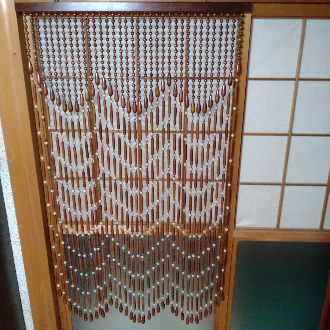 昭和レトロ木製珠のれん、ロング 和風アンティーク