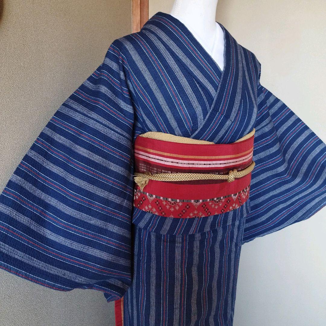 お仕立付き・単衣】阿波正藍しじら織きもの（グレー）（手縫い