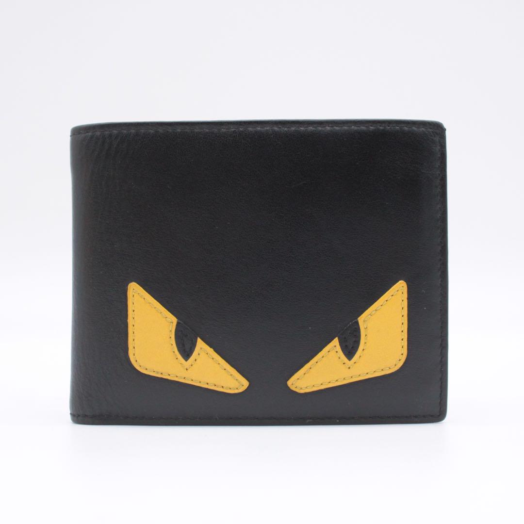極美品 FENDI フェンディ 二つ折り 財布 モンスター バグズアイ レザー