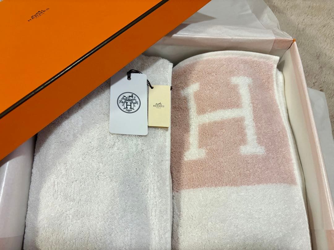 HERMES エルメス フェイスタオル2枚組 アヴァロン ローズ リラ