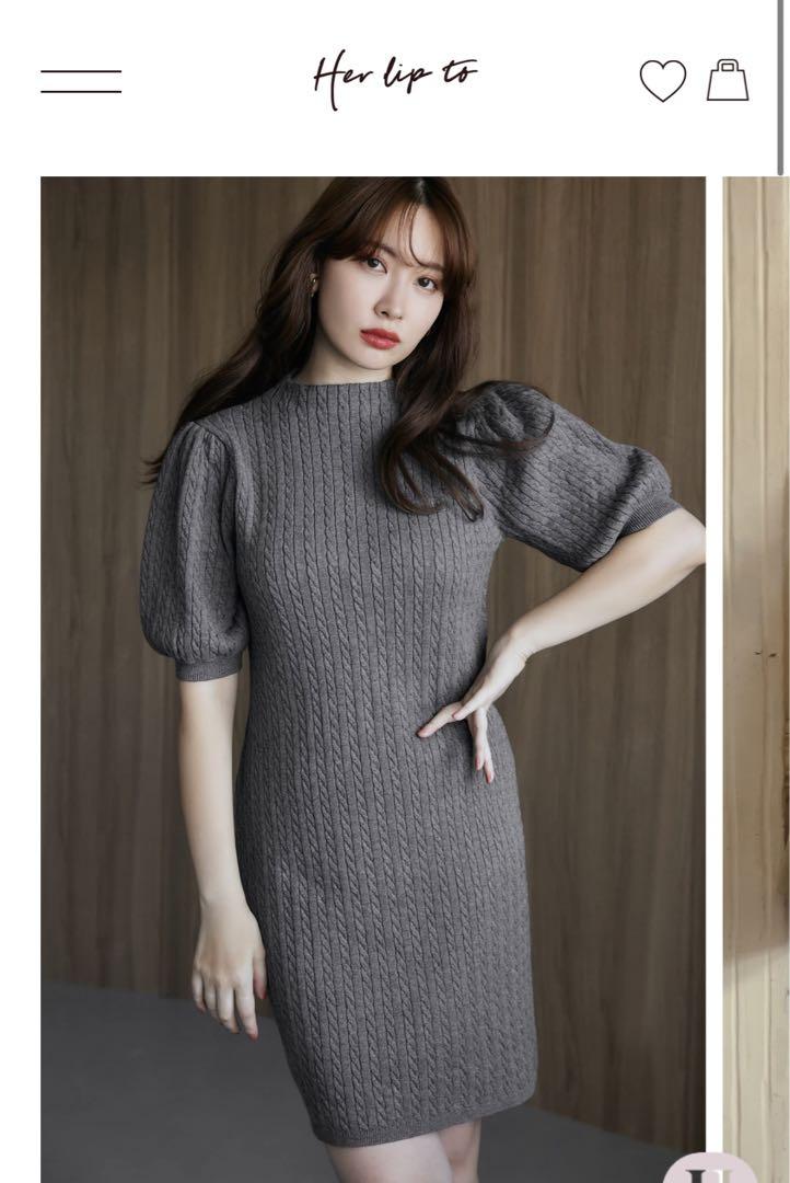 ワンピース Herlipto Puff Sleeve Cable Knit Dress Puff Sleeve Cable Knit Dress（ワンピース）｜Her lip to（ハー