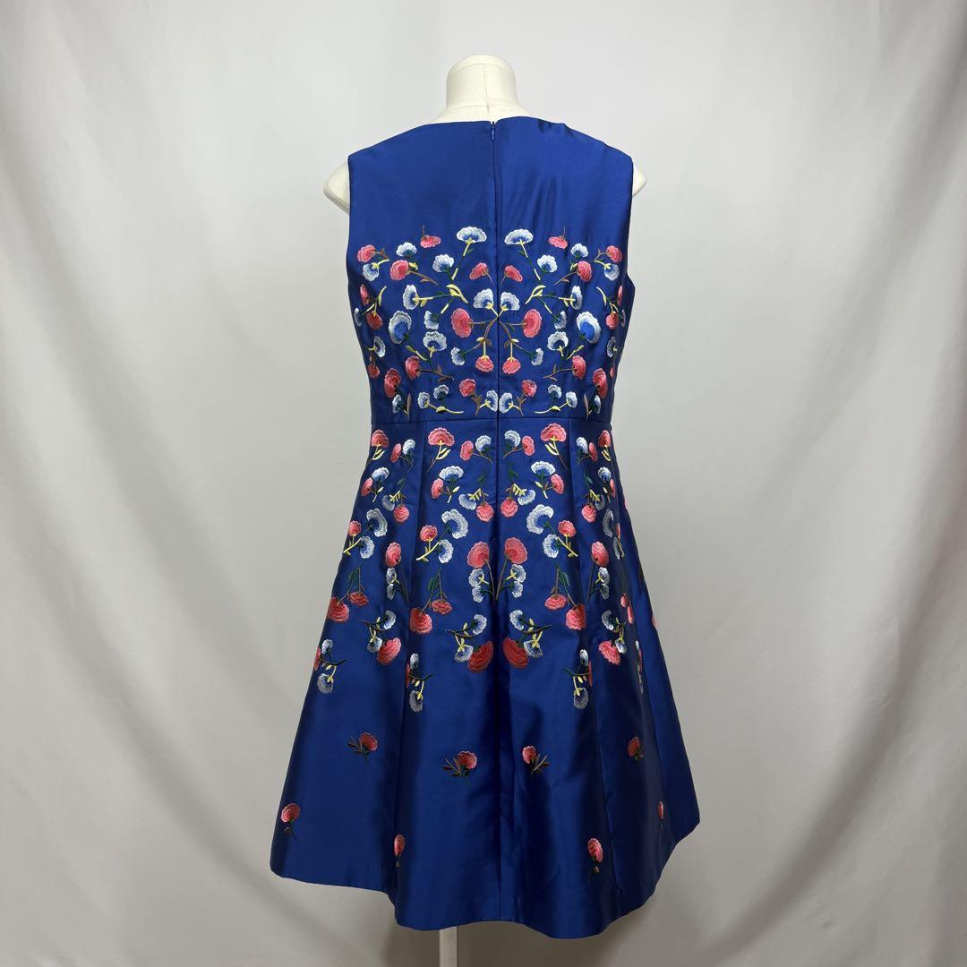 美品☆ESMEVIE ノースリーブ ワンピース ドレス 花柄刺繍 L ブルー