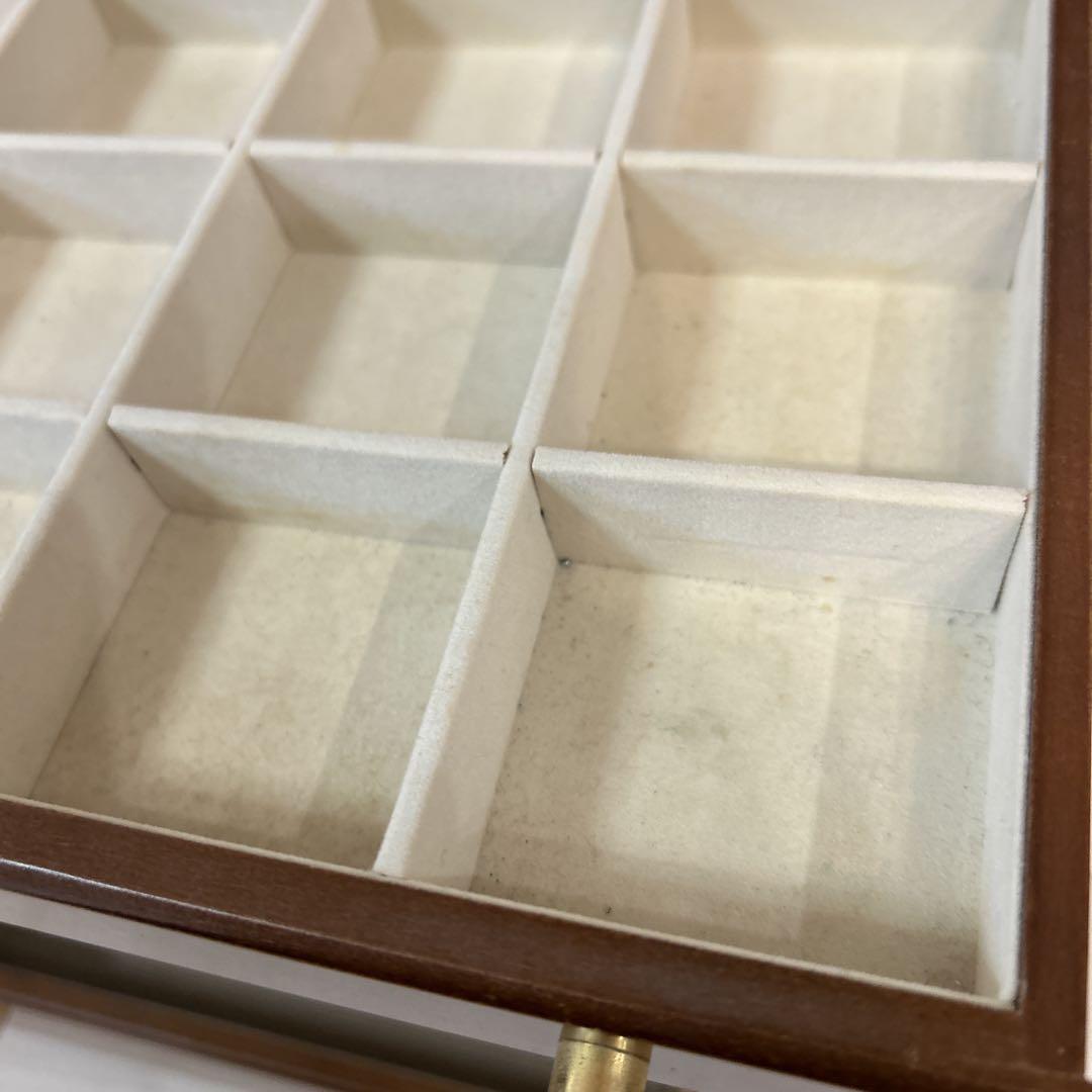 【レトロ】天然木製　鏡付き8段ジュエリーボックス　収納ケース