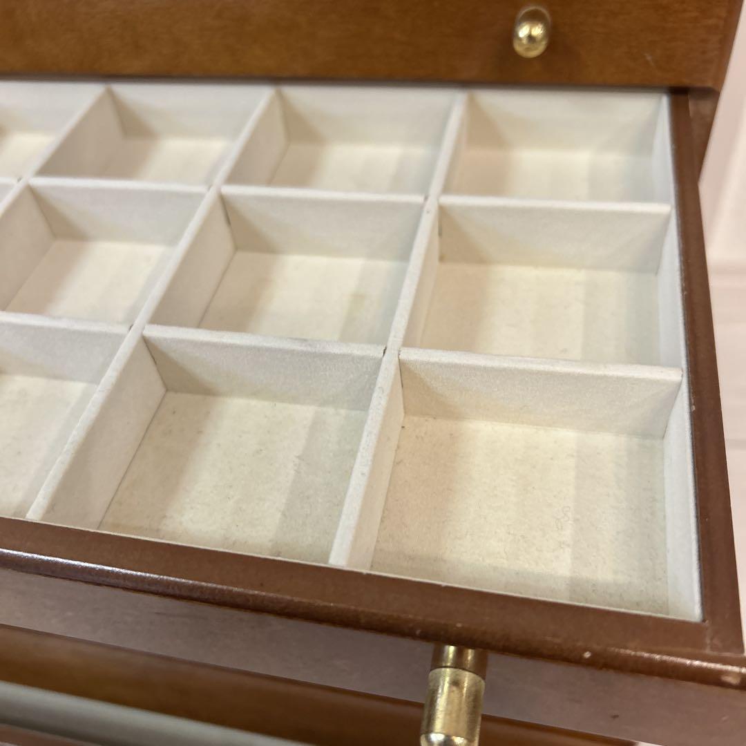 【レトロ】天然木製　鏡付き8段ジュエリーボックス　収納ケース