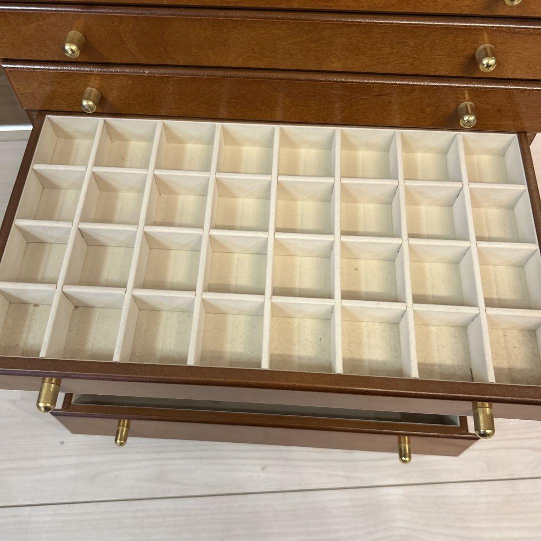 【レトロ】天然木製　鏡付き8段ジュエリーボックス　収納ケース