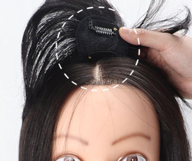 きれいな前髪★手植えツムジ仕様★長人毛ふんわり肩まで黒髪全人毛ヘアピース35cm