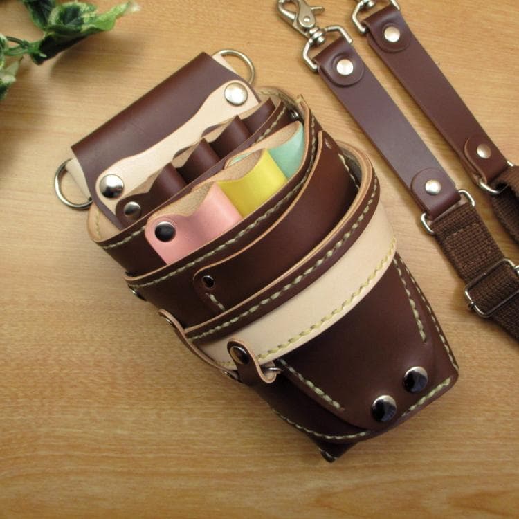 トリマー向き 7丁 ブラウン&カラフル シザーケース TSC-10 CBB新品、♥