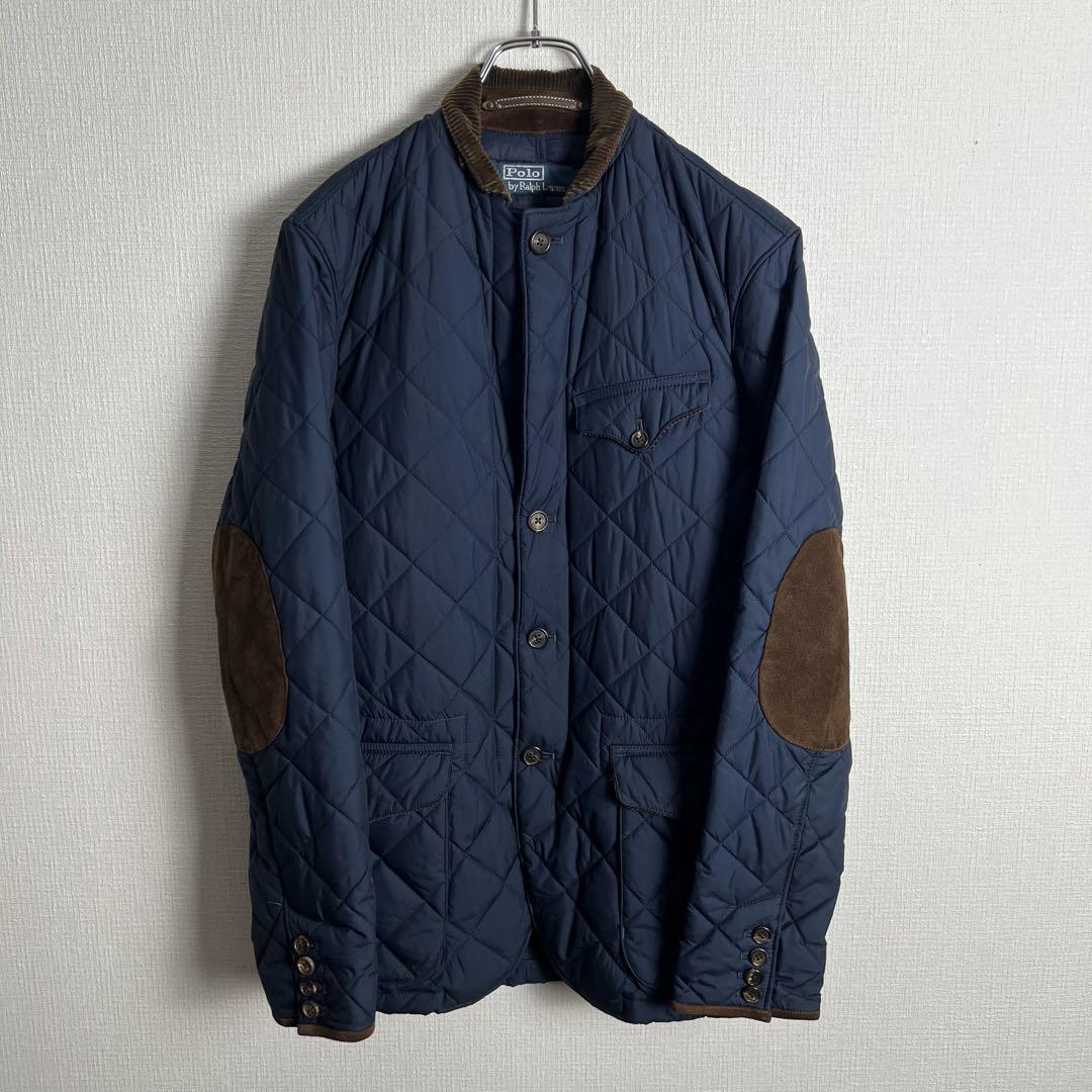 ラルフローレン キルティングジャケット エルボーパッチ レザー ネイビー XS