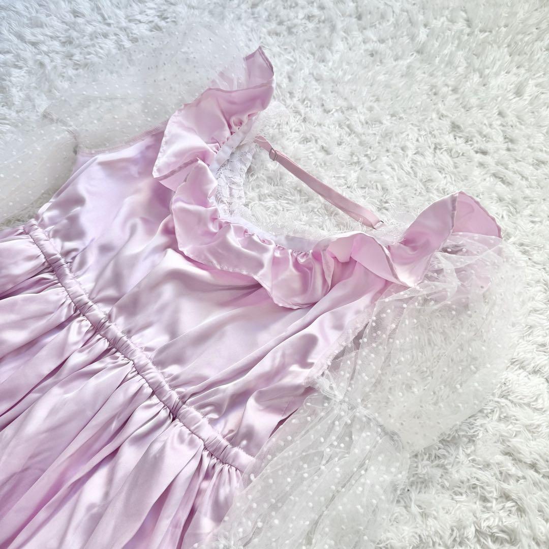 アバンチュウム Dot tulle & ribbon satinbabydoll