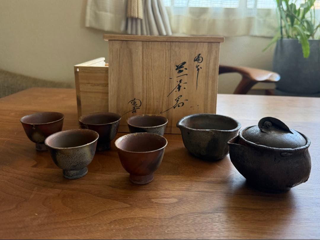 小西陶古 備前焼 煎茶器揃 宝瓶 湯呑