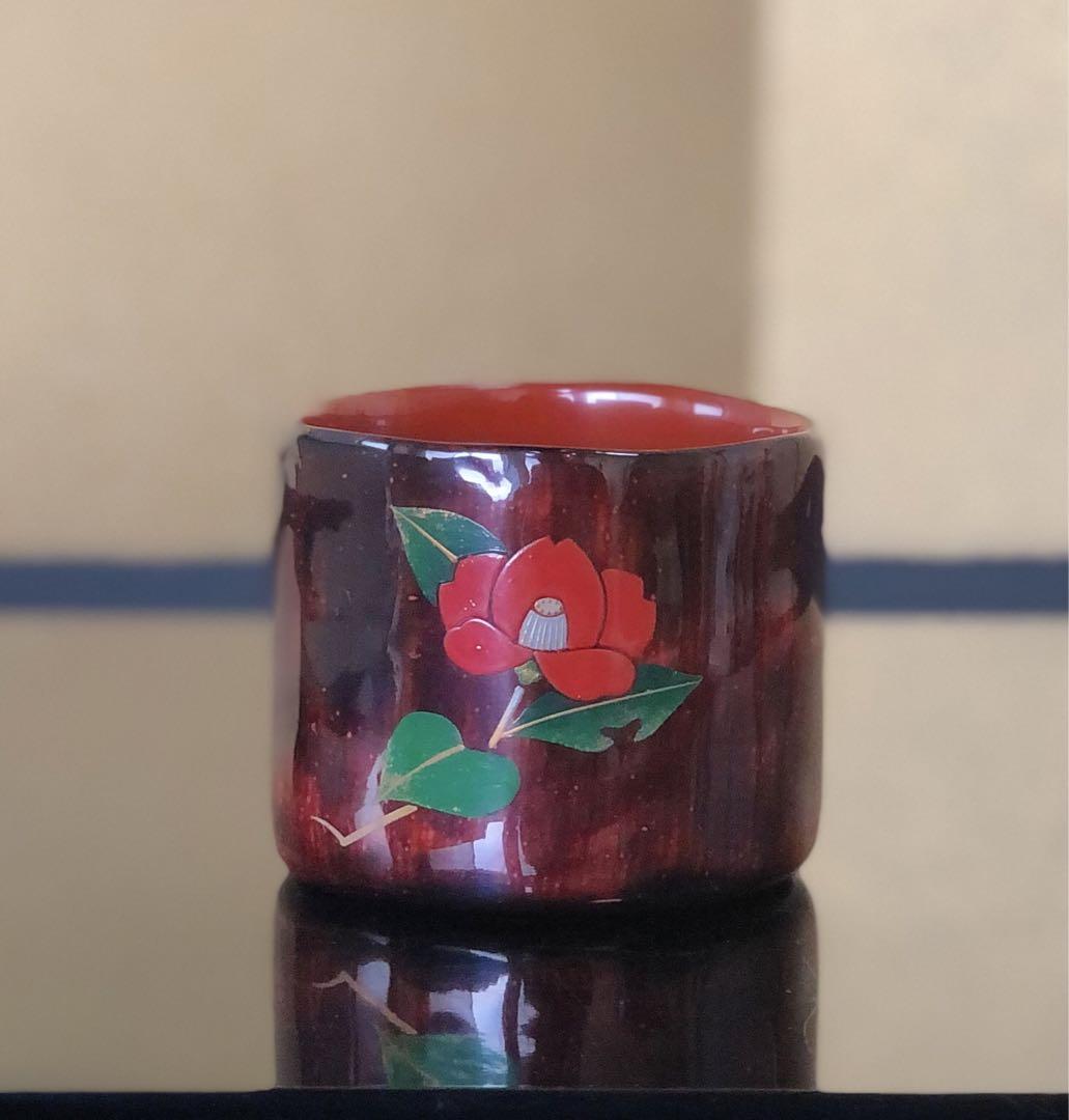 人気満点 割引❗️輪島塗 草花絵変り蒔絵 湯呑4客 木製漆器 木箱 （240805I1） 工芸品