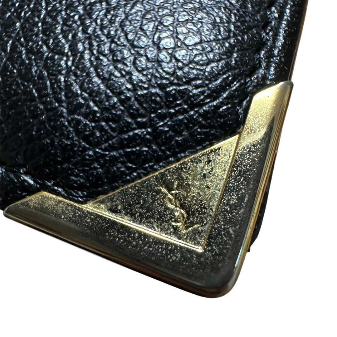 【未使用級✨️】YSL イヴサンローラン レザー 型押し 二つ折財布 ゴールド金具