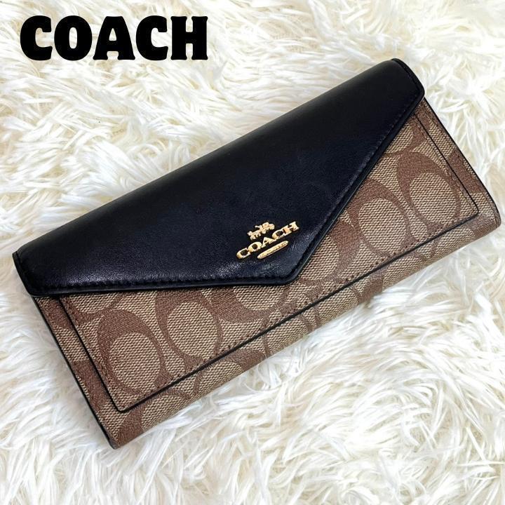 美品 COACH コーチ 長財布 シグネチャー ロゴ型押し PVC レザー