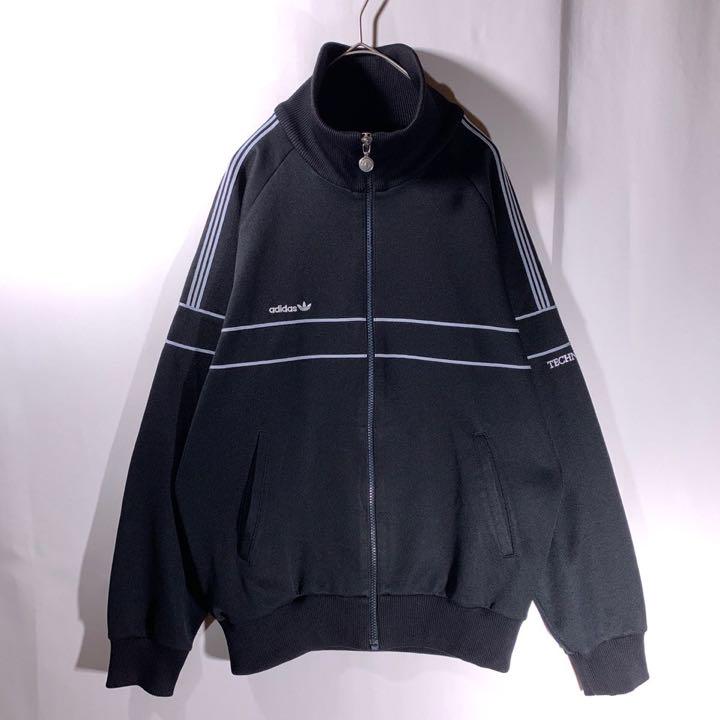 80s adidas トラックジャケット ジャージ デサント製 西ドイツ 黒 L プッシュされた製品 adidas トラックジャケット ジャージ デサント製 西ドイツ製 80s ジャージ