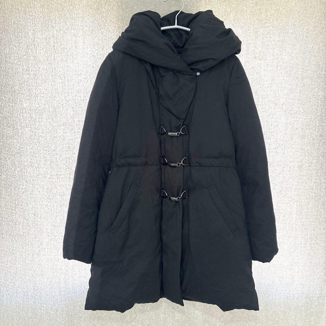 ✦rienda ボアファーコート S 黒ブラック ウエストシェイプ ミディ丈S・rienda