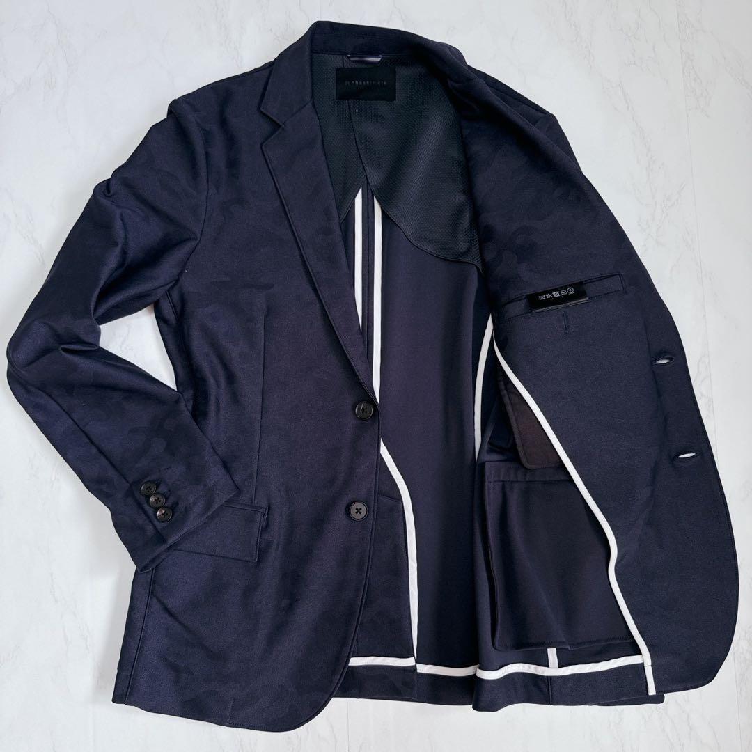 極美品✨ジュンハシモト ストレッチ テーラードジャケット カモ柄 2 ネイビー