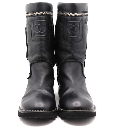 CHANEL　シャネル　エンジニアブーツ　ブラック　レザー　381/2　靴　黒