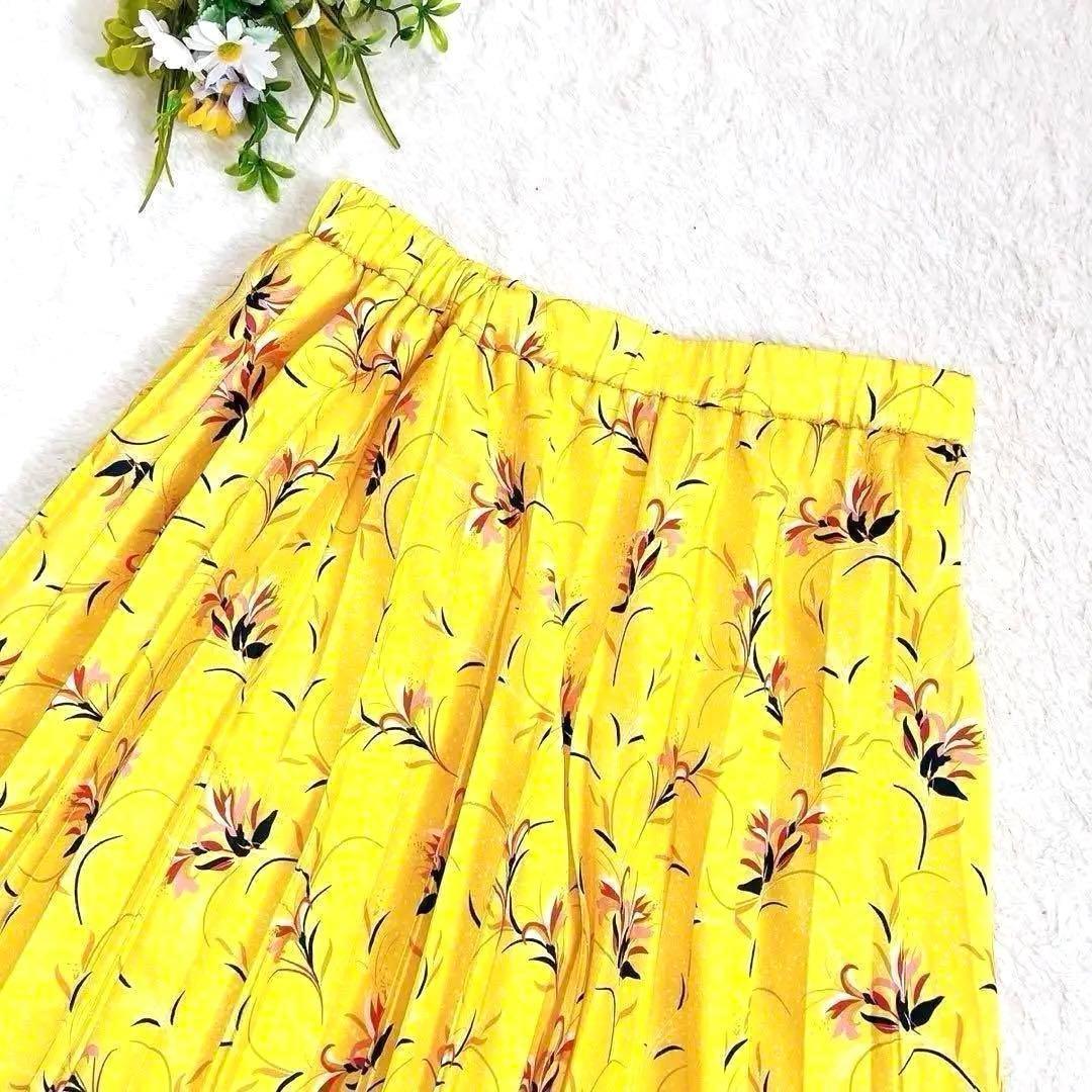 《美品》ANAYI ドットフラワープリーツスカート 花柄 ロング イエロー M