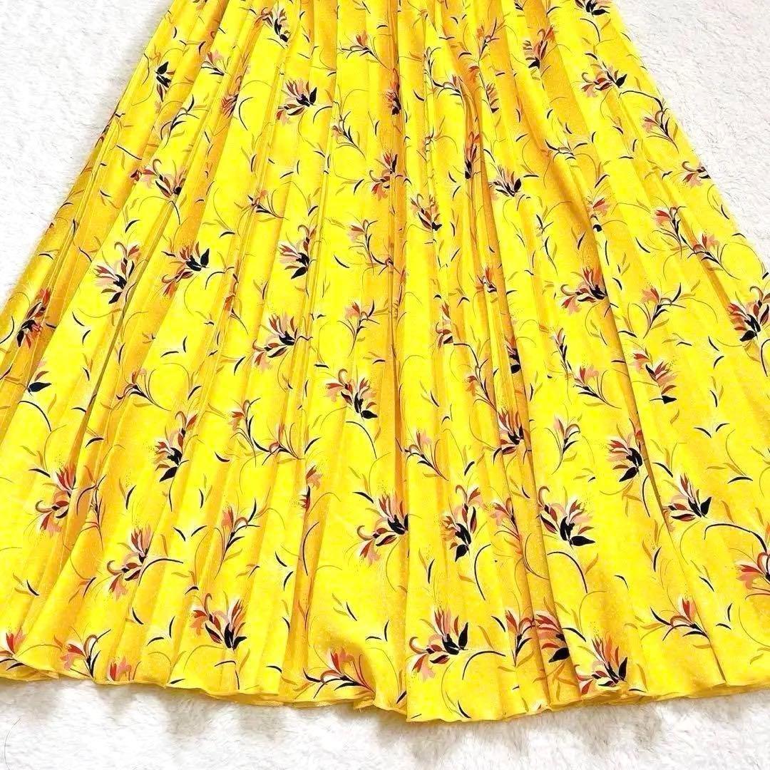《美品》ANAYI ドットフラワープリーツスカート 花柄 ロング イエロー M