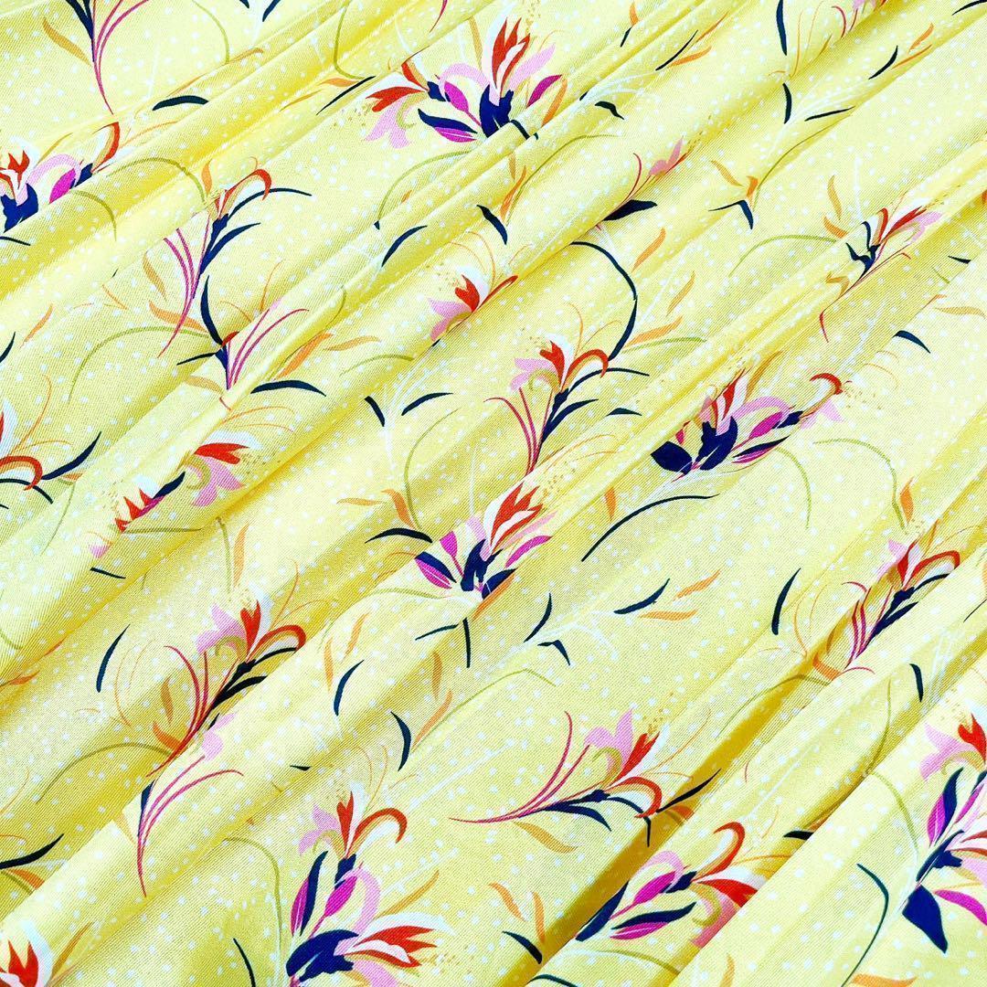 《美品》ANAYI ドットフラワープリーツスカート 花柄 ロング イエロー M