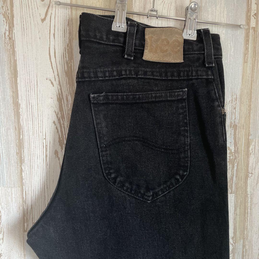 Lee リー ブラックデニムパンツ W34 L31 革パッチ 古着 黒 ジーンズ