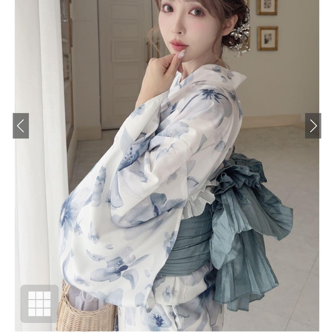 女性用 浴衣 白地 青花柄 付け帯付き GRL