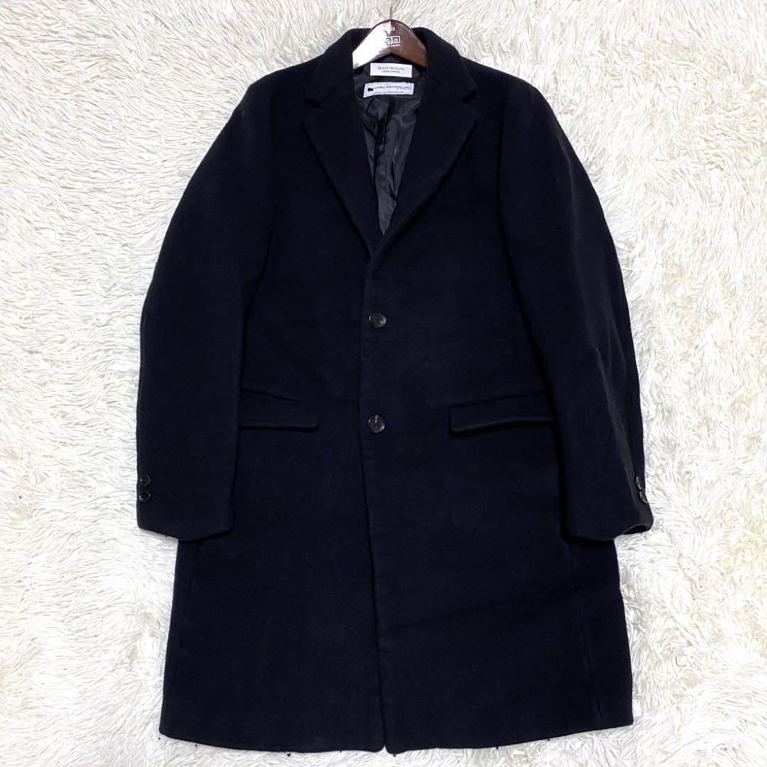 【高級ウール120's✨】BEAUTY & YOUTH チェスターコート 黒 L