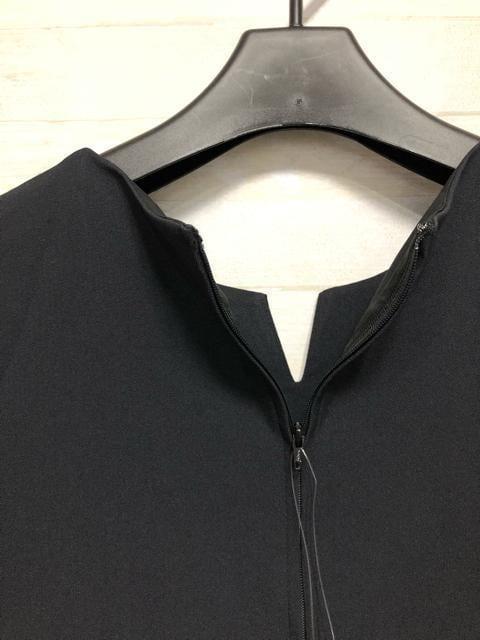 新品☆S♪黒系無地♪重ね着風キーネックワンピ♪お仕事・フォーマル☆p672