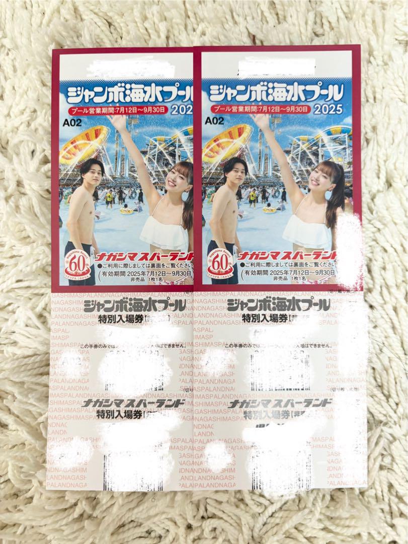 ナガシマスパーランド ジャンボ海水プール 遊園地 入場券 2枚 ナガスパ