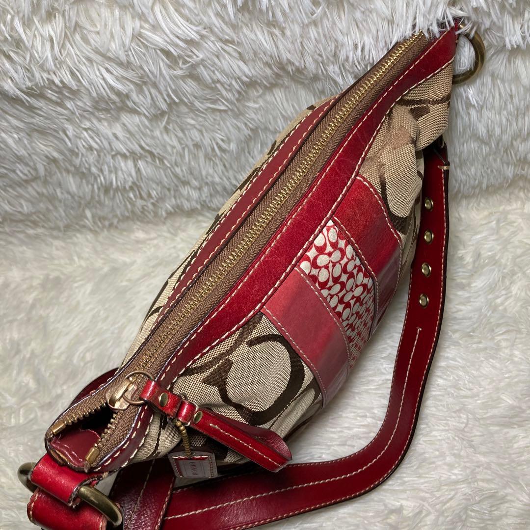 COACH シグネチャー ショルダーバッグ キャンバス×レザー 赤系 WWW_MORNINGWALKER_COM