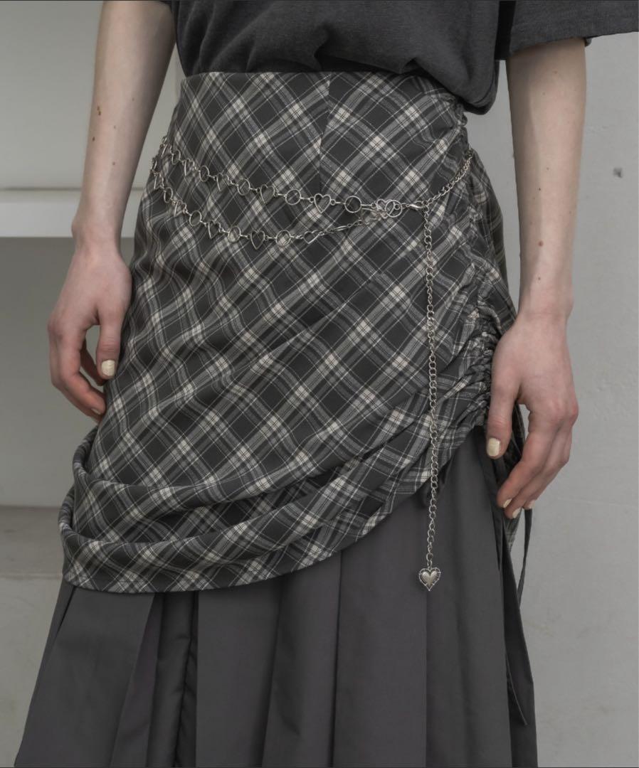 【idem】drawstring check pleats skirt