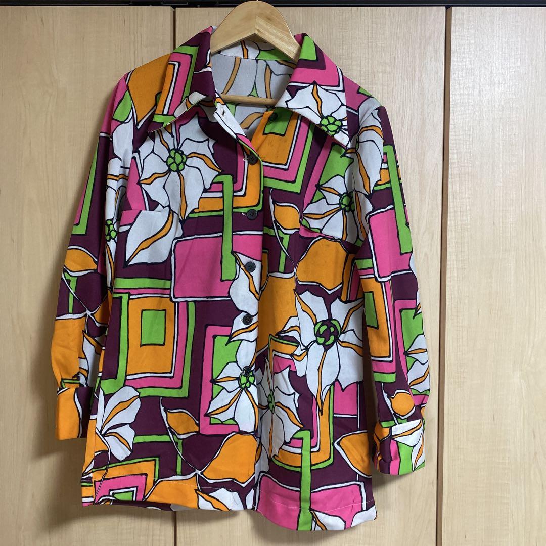 カラフル花柄長袖シャツ vintage