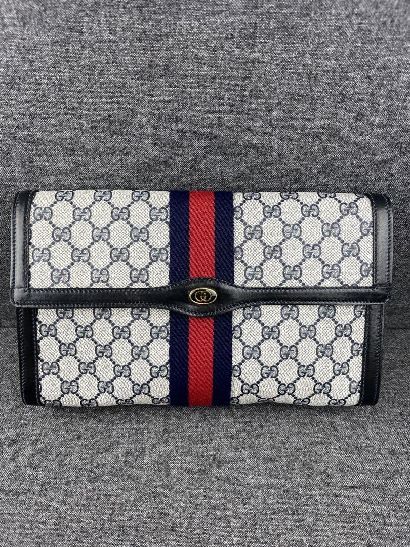 極美品】GUCCI シェリーライン ネイビー ポーチ クラッチ セカンドバッグ