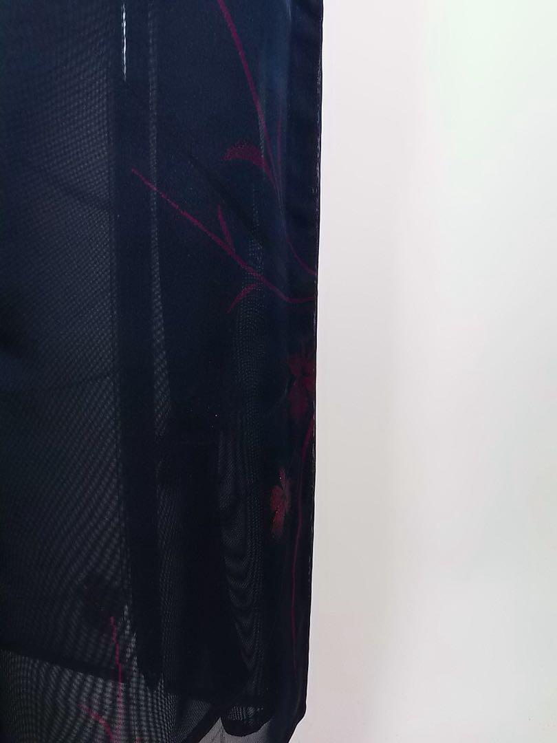 未使用　二重紗　夏着物　小紋　花文様　美品　正絹　紺色×紫色系　S寸