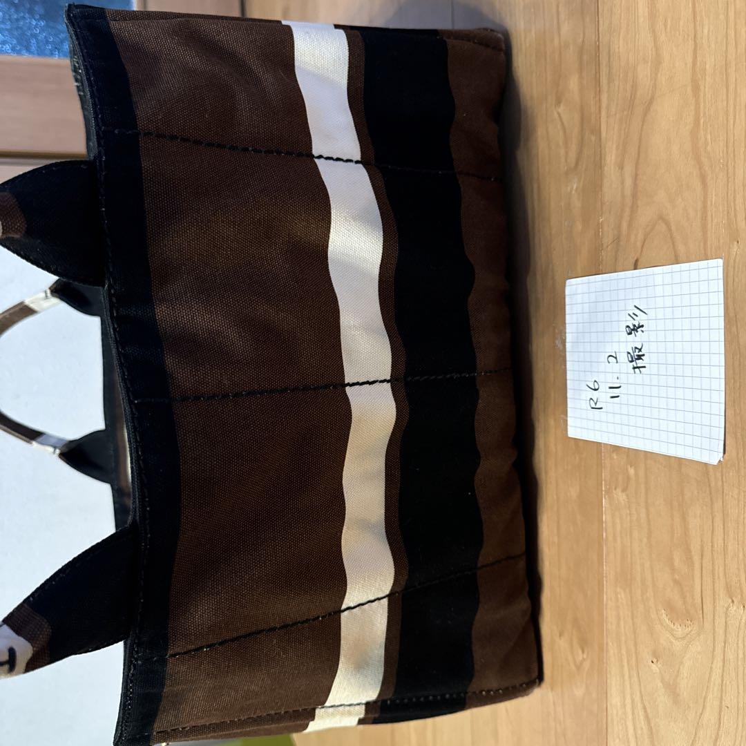 PRADA カナパ　ボーダーキャンバス　トートバッグ　ハンドバッグ