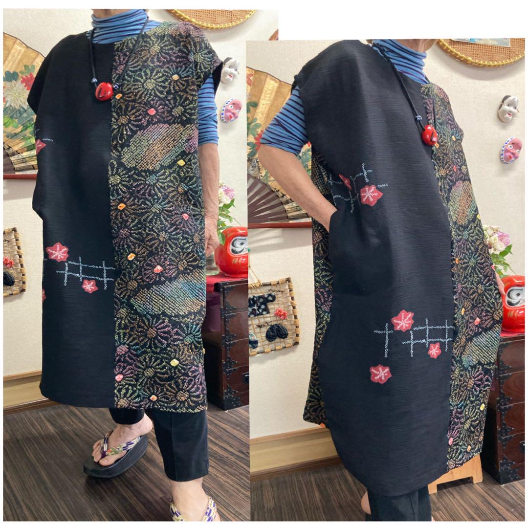 総絞りと絞り(梅柄）の2種類のチュニック　　　　着物リメイク