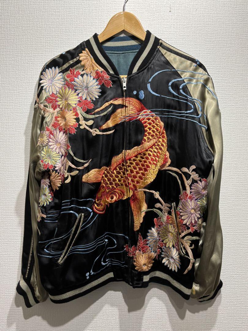 花旅楽団 金魚 菊緋鯉柄 刺繍 リバーシブル 和柄スカジャン