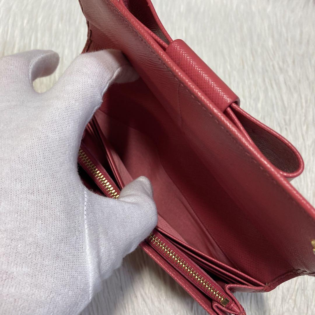 本日特別価格美品　PRADA プラダ　長財布　リボン　ロング　パスケース　ピンク