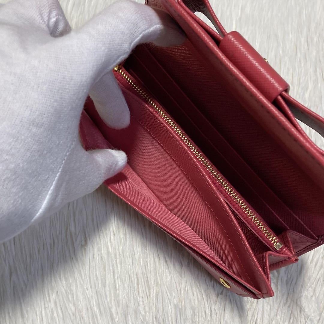 本日特別価格美品　PRADA プラダ　長財布　リボン　ロング　パスケース　ピンク