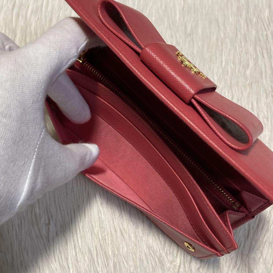 本日特別価格美品　PRADA プラダ　長財布　リボン　ロング　パスケース　ピンク