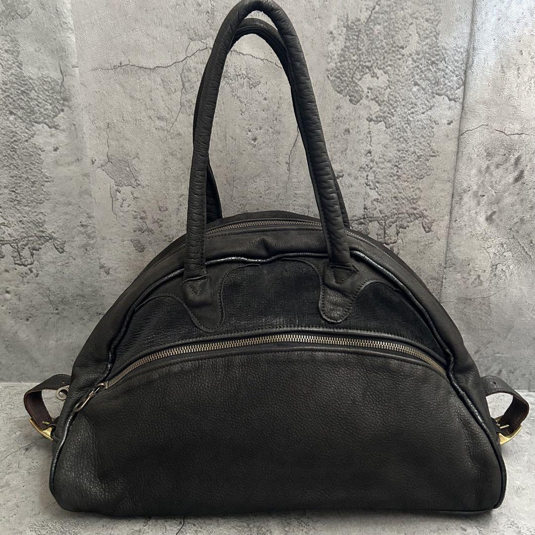 美品 jas M.B. ririジップ ヴィンテージ ボストンバッグ 黒 本革