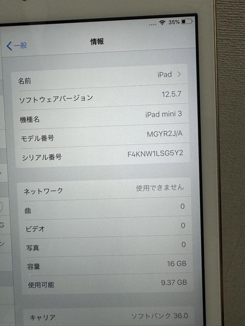 ipadmini3 Apple ゴールド16G 本体 ソフトバンク