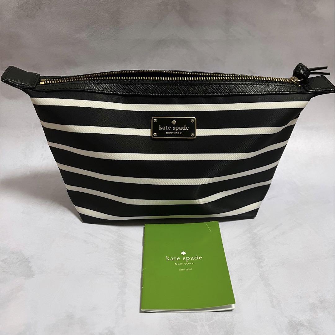 新品未使用】kate spade ポーチ 白黒ボーダー - メルカリ