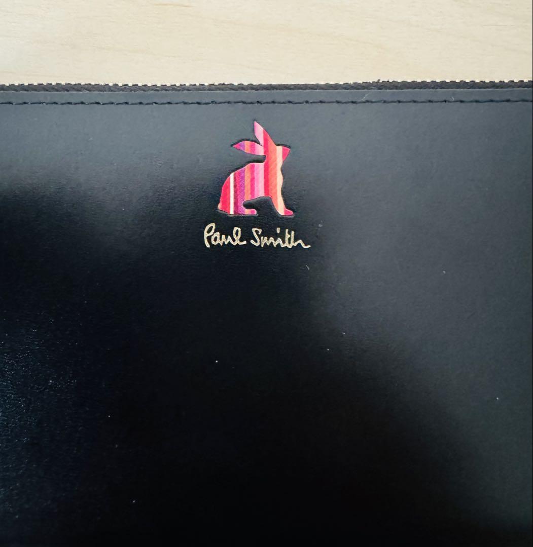 新品☆Paul Smith マーケトリーストライプラビット 長財布☆ブラック