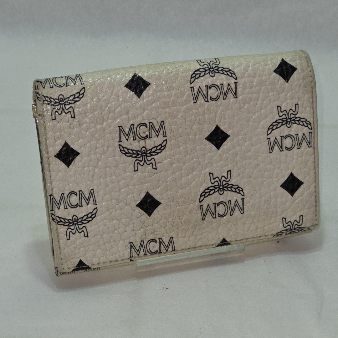 未使用　MCMレザー三つ折り財布 格安】MCM 三つ折り財布 ホワイトレザー レディース エムシー